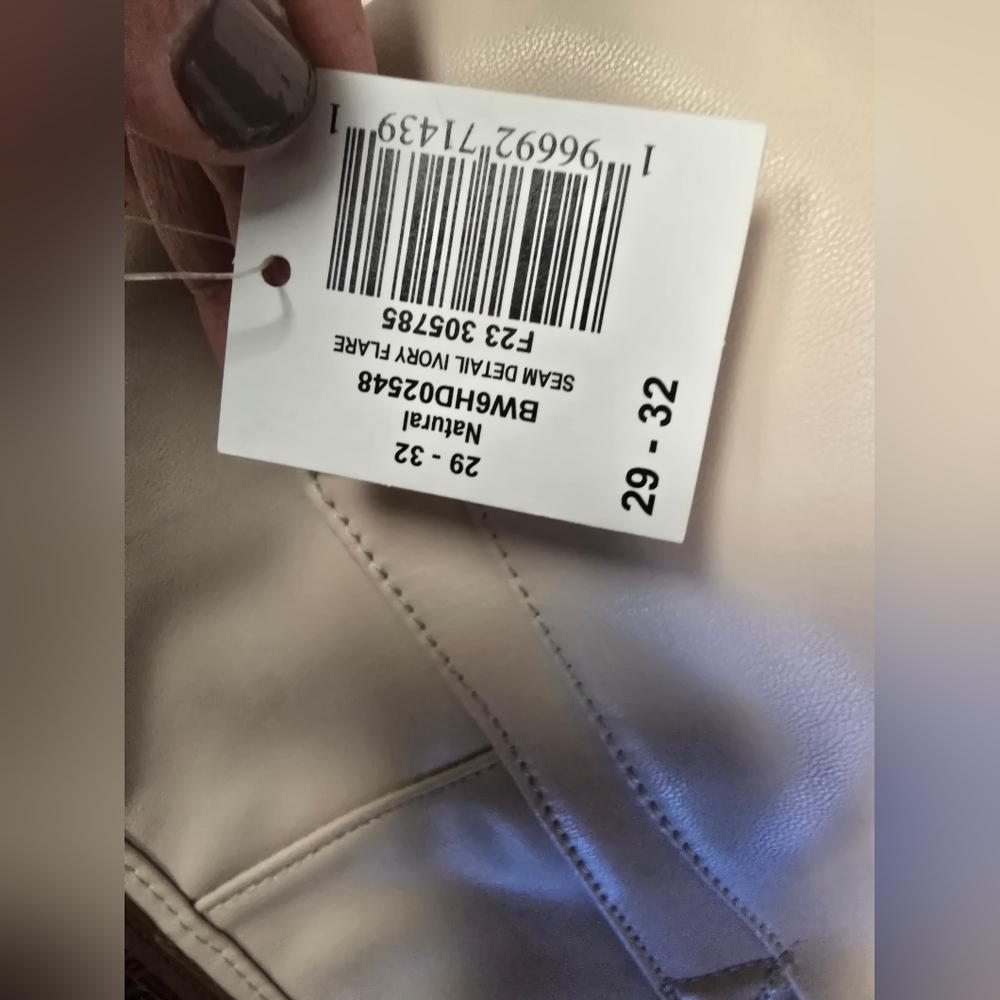 Rock & Roll Denim HIGH RISE EXTRA STRETCH FLARE FAUX LEATHER PANTS in Ivory - Picture 13 of 14